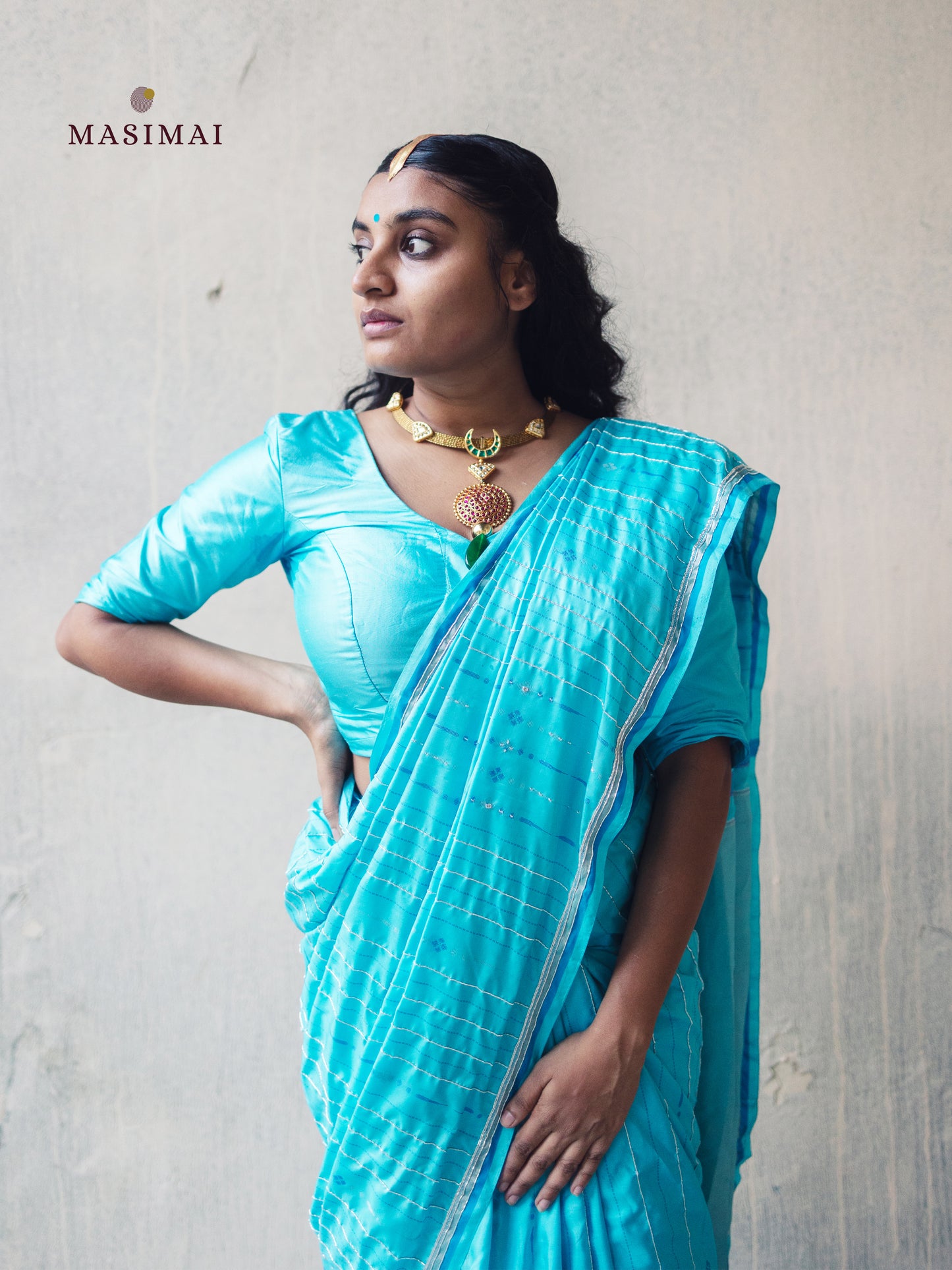ஆழினி | Aazhini - Blue embroidered silk saree