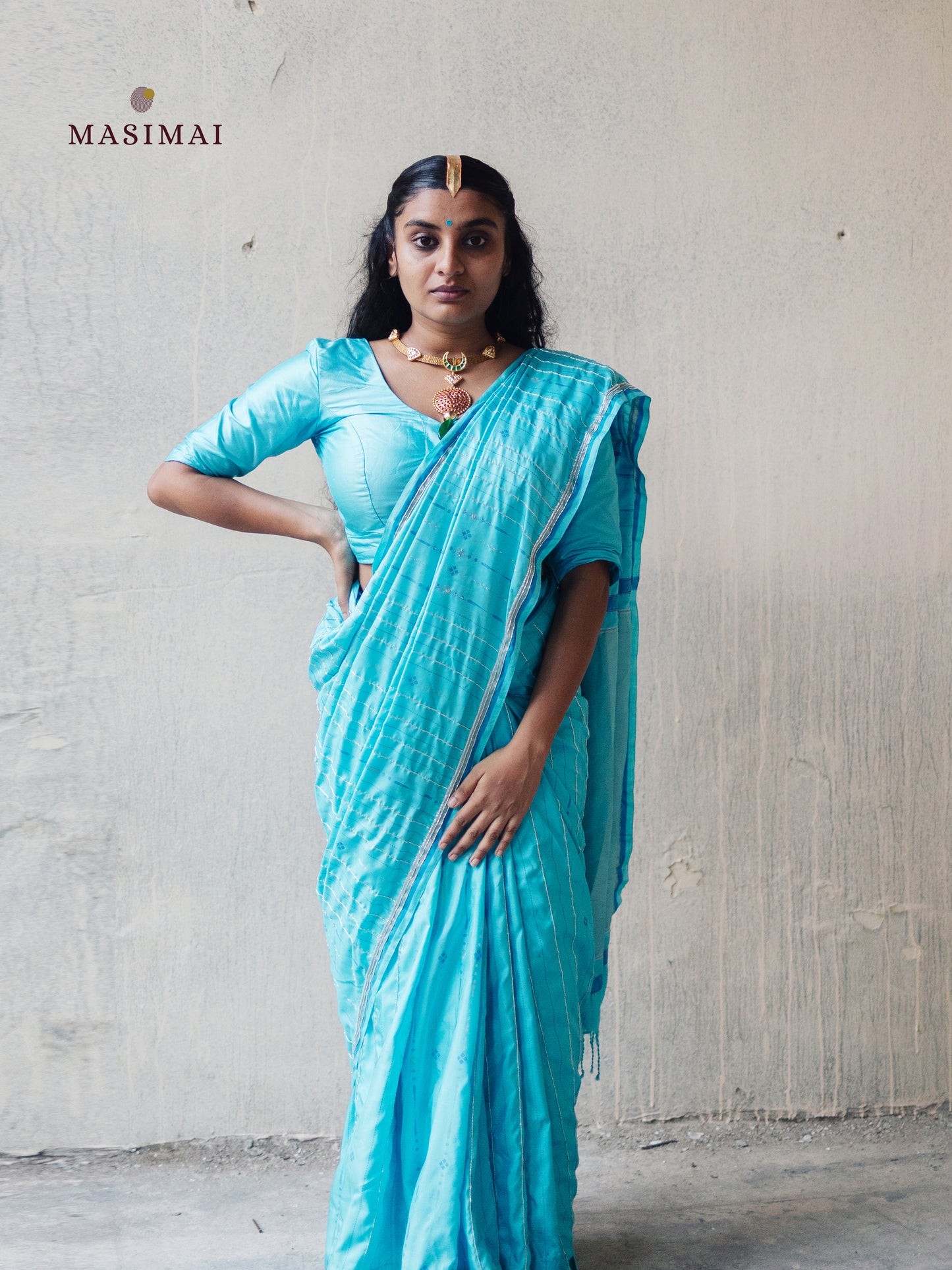 ஆழினி | Aazhini - Blue embroidered silk saree